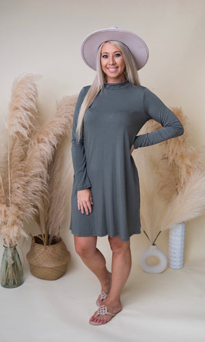 Just A Thought Dress - Dusty Olive