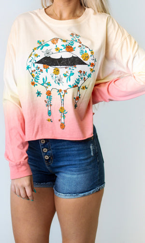 Spring Floral Lips Top - Pink/Yellow Mix