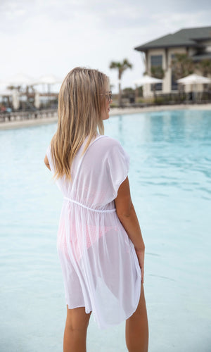 Beach Side Front Tie Cover Up Top - White