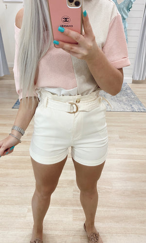 Alys Belted Shorts - Cream