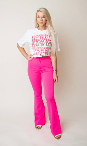 Take Me Down Town Flare Pink Jeans - Hot Pink