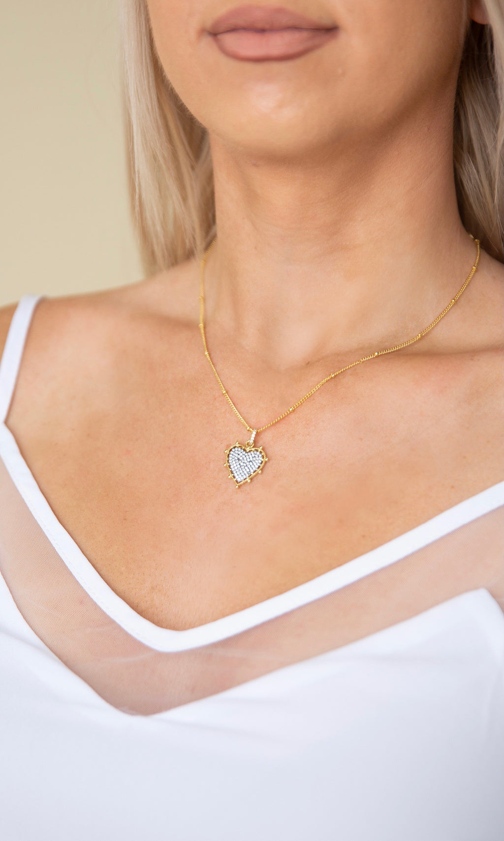 Monica Heart Necklace- Grey/Gold