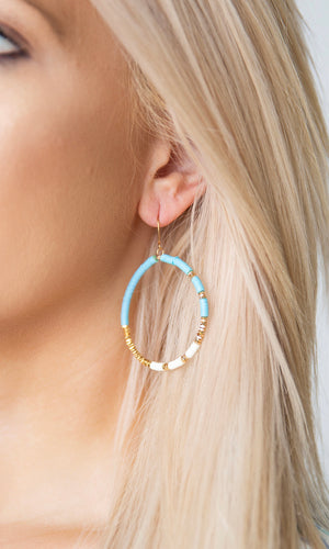 Styled Up Beaded Earrings - Blue/White/Gold