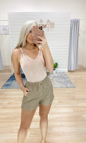 Pay Attention Leather Shorts - Tan
