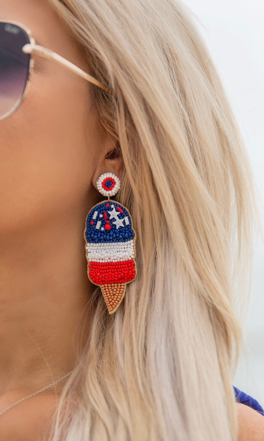 Patriotic Ice Cream Beaded Earrings - Red/White/Blue
