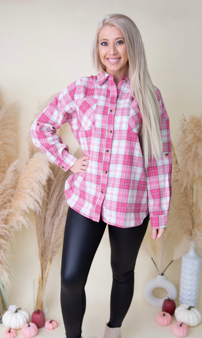 Lovely Days Flannel Top - Pink