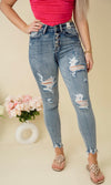 Audrey Distresed Button Fly Jeans - Light Wash