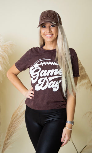 Game Day Mineral Washed Top - Brown