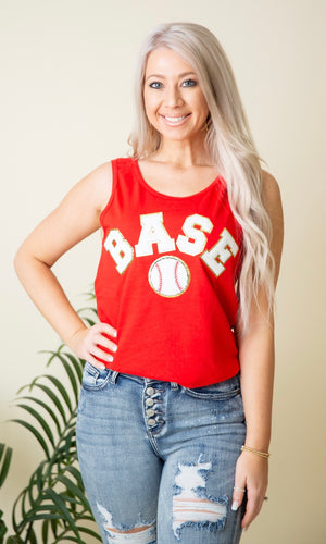 Baseball Patch Tank Top - Red