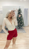 Sweetheart Suede Scallop Shorts - Wine