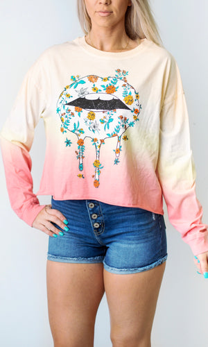 Spring Floral Lips Top - Pink/Yellow Mix