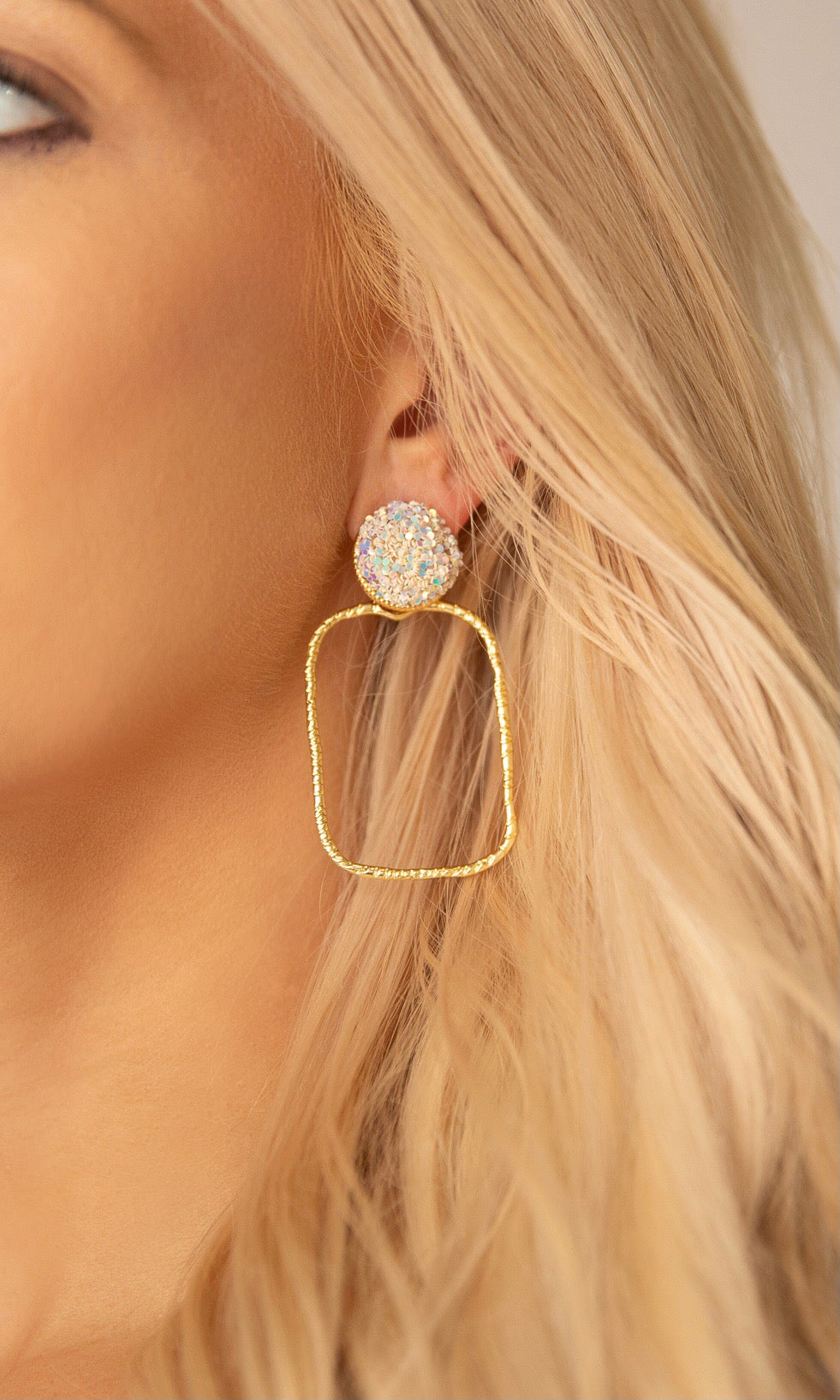 Glitter Top Hoop Earrings - Off White/Gold