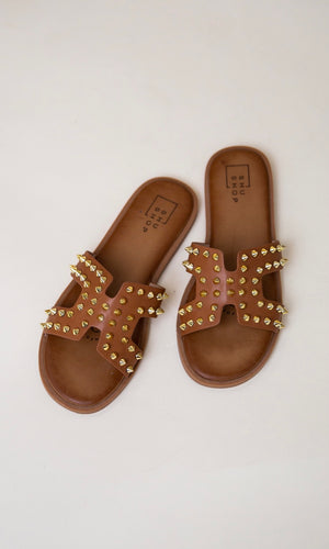On A Move Spiked Sandals - Tan