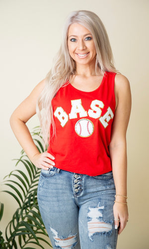 Baseball Patch Tank Top - Red