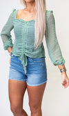 Unstopable Rouched Top - Green/Ivory